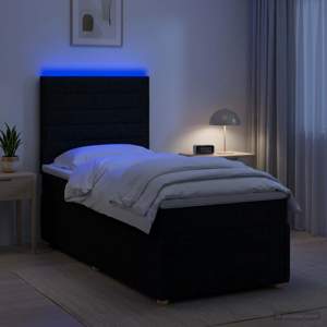 Łóżko z box spring LED z materacem Czarny 90 x 190 cm tkanina