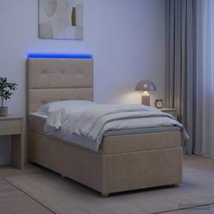 Łóżko z box spring LED z materacem kremowy 90 x 200 cm tkanina