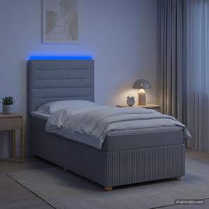 Łóżko z box spring LED z materacem jasnoszary 100 x 200 cm