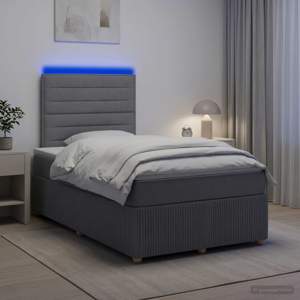 Łóżko z box spring LED z materacem jasnoszary 120 x 190 cm