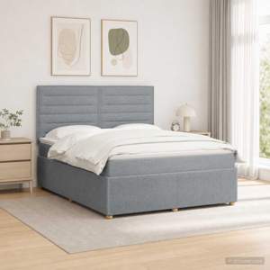 Łóżko z box spring LED z materacem jasnoszary 140 x 190 cm
