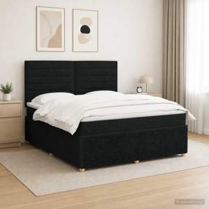 Łóżko z box spring LED z materacem Czarny 140 x 190 cm tkanina