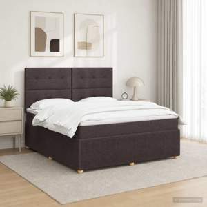 Łóżko z box spring LED z materacem Ciemny brąz 140 x 190 cm