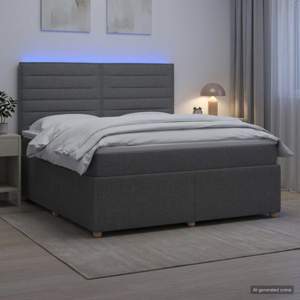 Łóżko z box spring LED z materacem ciemnoszary 160 x 200 cm