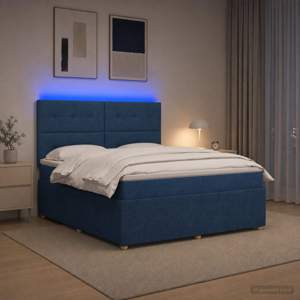 Łóżko z box spring LED z materacem niebieski 160 x 200 cm
