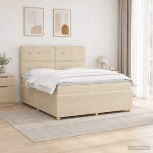 Łóżko z box spring LED z materacem kremowy 180 x 200 cm tkanina
