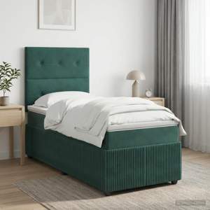 Łóżko z box spring LED z materacem Ciemnozielony 90 x 200 cm