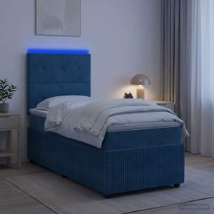 Łóżko z box spring LED z materacem niebieski 90 x 200 cm Welur