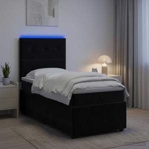 Łóżko z box spring LED z materacem Czarny 100 x 200 cm Welur