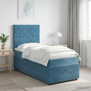 Łóżko z box spring LED z materacem niebieski 100 x 200 cm Welur