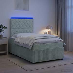 Łóżko z box spring LED z materacem jasnoszary 120 x 190 cm