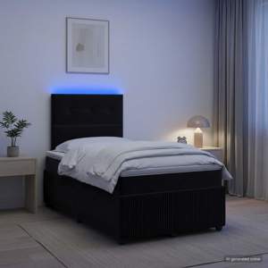 Łóżko z box spring LED z materacem Czarny 120 x 190 cm Welur