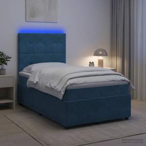 Łóżko z box spring LED z materacem niebieski 120 x 190 cm Welur