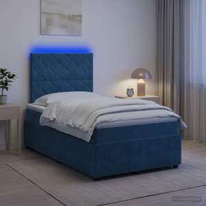 Łóżko z box spring LED z materacem niebieski 120 x 200 cm Welur