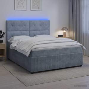 Łóżko z box spring LED z materacem ciemnoszary 140 x 190 cm