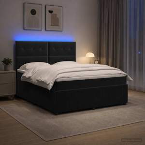 Łóżko z box spring LED z materacem Czarny 140 x 200 cm Welur