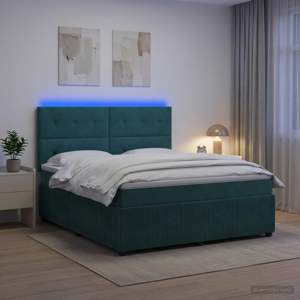 Łóżko z box spring LED z materacem Ciemnozielony 140 x 200 cm