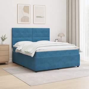 Łóżko z box spring LED z materacem niebieski 140 x 200 cm Welur