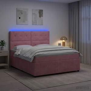 Łóżko z box spring LED z materacem różowy 160 x 200 cm Welur