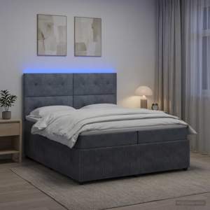Łóżko z box spring LED z materacem ciemnoszary 200 x 200 cm