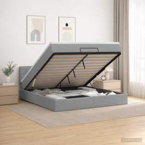 Łóżko ottoman z materacem jasnoszary 180 x 200 cm tkanina