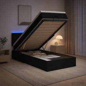 Łóżko z pojemnikiem i materacem LED Czarny 90 x 190 cm tkanina