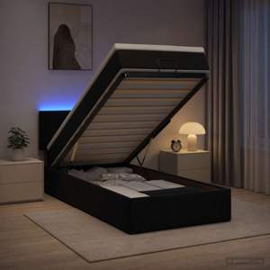 Łóżko z pojemnikiem i materacem LED Czarny 90 x 200 cm Welur