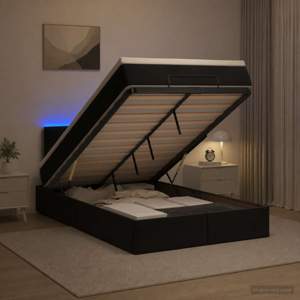 Łóżko z pojemnikiem i materacem LED Czarny 120 x 190 cm Welur
