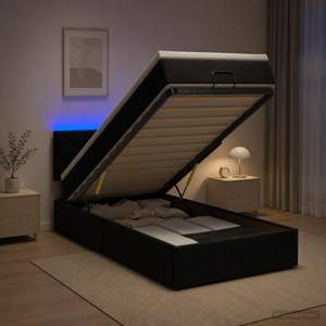 Łóżko z pojemnikiem i materacem LED Czarny 90 x 200 cm Welur