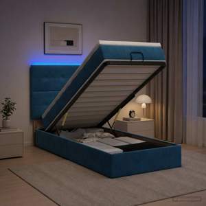 Łóżko z pojemnikiem i materacem LED granatowy 80 x 200 cm Welur