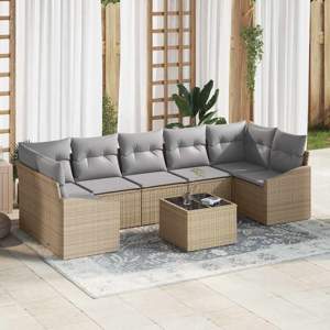 Zestaw Sof Beżowy i jasnoszary 55 x 55 x 37 cm polirattan