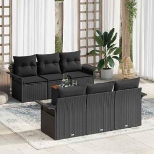 Zestaw Sof na Ogród 7 szt. Czarny polirattan