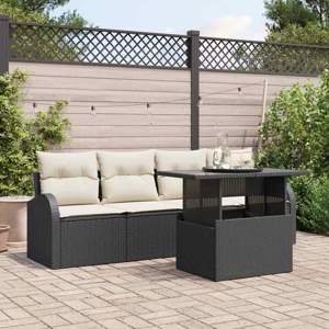 Zestaw Sof na Ogród 5 szt. Czarny Polirattan