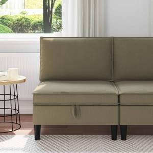 Środkowa Sofa z Przechowywaniem Khaki Welur