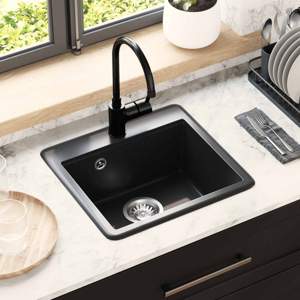 Zlew 80% Kwarc i 20% Żywica 470 x 440 mm Czarny