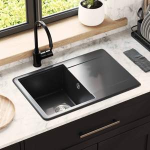 Zlew 80% Kwarc i 20% Żywica 670 x 460 mm Czarny