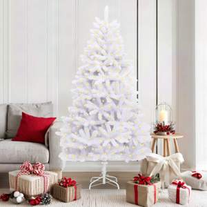 [3210115] Sztuczna choinka z zawiasami 300 LED Biały 180 cm PVC i stal