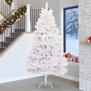 [3210118] Sztuczna choinka z zawiasami 300 LED Biały 270 cm PVC i stal