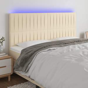 [3122689] Zagłówek do łóżka z LED, kremowy, 200x5x118/128 cm, tkanina