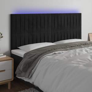 [3122730] Zagłówek do łóżka z LED, czarny, 200x5x118/128 cm, aksamit