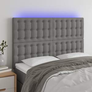[3122857] Zagłówek do łóżka z LED, ciemnoszary, 144x5x118/128 cm, tkanina