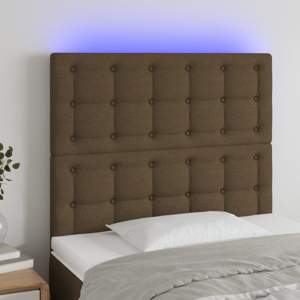 [3122843] Zagłówek do łóżka z LED ciemnobrązowy, 90x5x118/128 cm tkanina