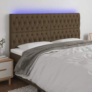 [3122785] Zagłówek do łóżka z LED ciemnobrązowy 200x7x118/128 cm tkanina