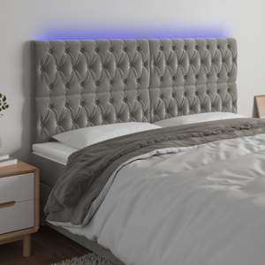 [3122820] Zagłówek do łóżka z LED, jasnoszary, 180x7x118/128 cm, aksamit
