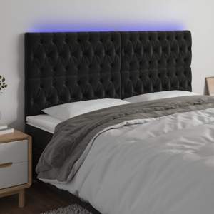 [3122822] Zagłówek do łóżka z LED, czarny, 180x7x118/128 cm, aksamit
