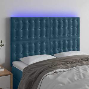 [3122910] Zagłówek do łóżka z LED ciemnoniebieski, 144x5x118/128 cm