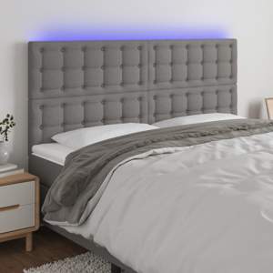 [3122881] Zagłówek do łóżka z LED, ciemnoszary, 200x5x118/128 cm, tkanina