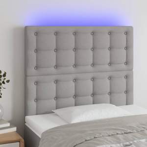 [3122848] Zagłówek do łóżka z LED, jasnoszary, 100x5x118/128 cm, tkanina