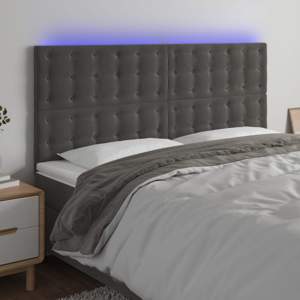 [3122925] Zagłówek do łóżka z LED, ciemnoszary, 200x5x118/128 cm, aksamit