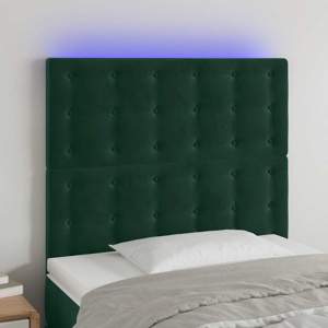 [3122897] Zagłówek do łóżka z LED, ciemnozielony, 90x5x118/128cm, aksamit